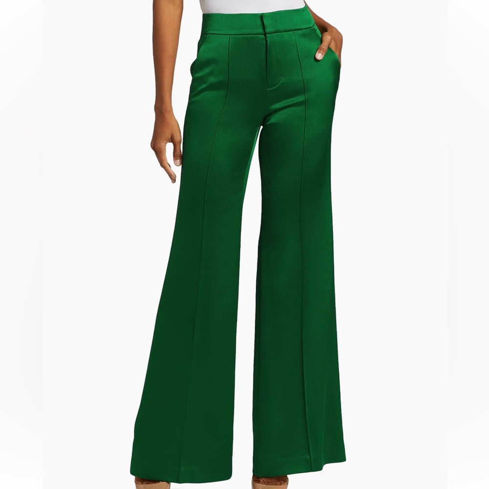 Alice + Olivia Vibrant Green Wide-Leg Pants Celebration Wear Festive